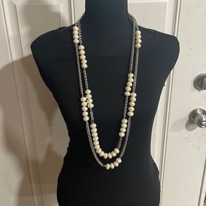 TALBOTS SILVER AND PEARL DOUBLE LONG NECKLACE!